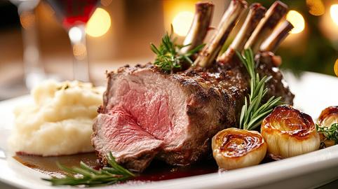 A plate of food with a piece of meat and potatoes