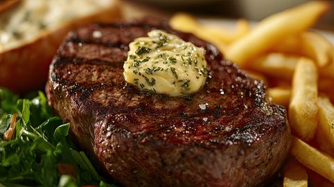 A steak with a slice of butter on top of it