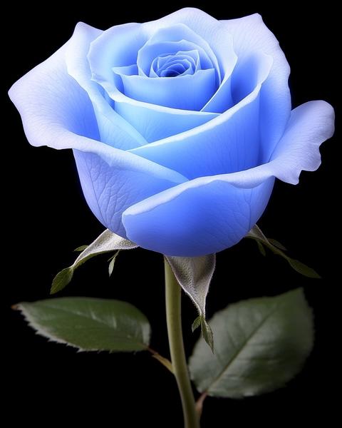 Stunning Blue Rose Blossom on Black Background: Capturing Nature's Elegance and Beauty in Stock