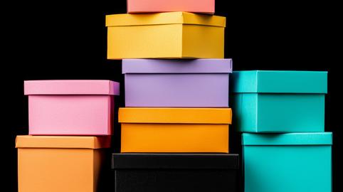 Colorful Stacked Gift Boxes against Black Background: Vibrant Storage and Presentation Options