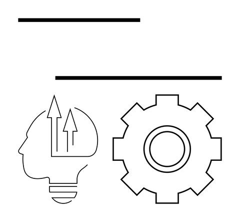 Head with Arrows and Gear Symbolizing Innovation, Growth, and Problem-Solving
