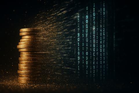 Physical Coins Transform into Digital Code Mid-Air in Motion