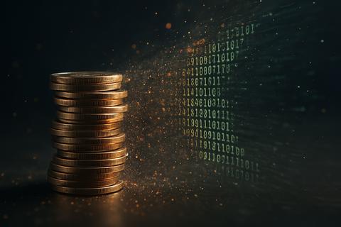 Physical Coins Transform into Digital Code Mid-Air in Motion