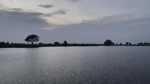 Quiet lake surface reflecting the soft light, emphasizing environmental beauty