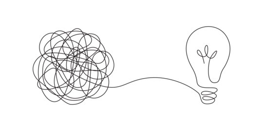 Chaos to Idea Concept with Light Bulb Symbol