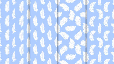 4 seamless patterns with silhouette white feathers