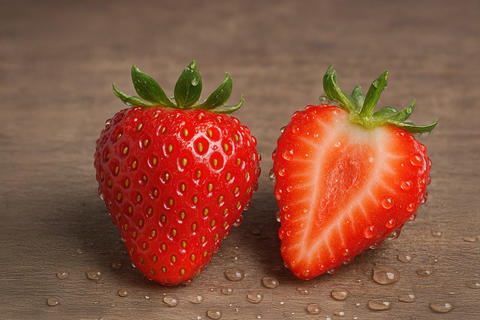 Fresh juicy strawberries with leaves. Strawberry