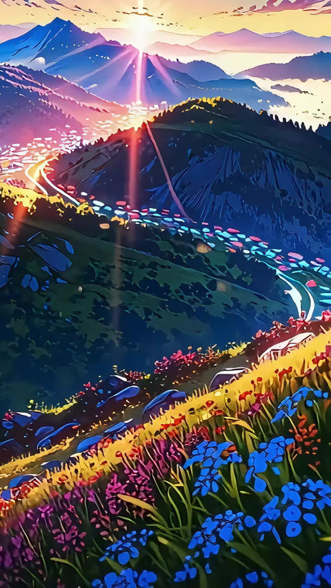 Mountain with flower animation
