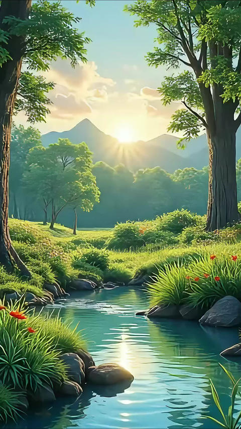 Nature with lake animation