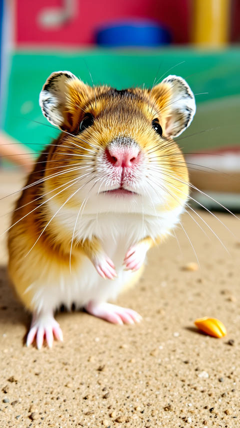 Adorable Hamster Standing on Sand with Curious Expression