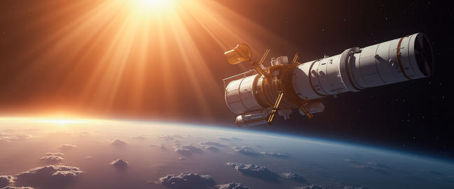 Space Station Orbiting Earth During Sunrise