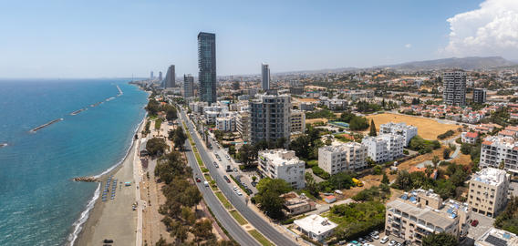 Aerial View of Limassol Cityscape and Mediterranean Coastline in Cyprus