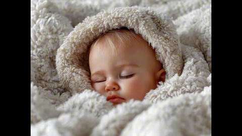 Sleeping baby wrapped in soft cozy beige blanket, peaceful infant resting