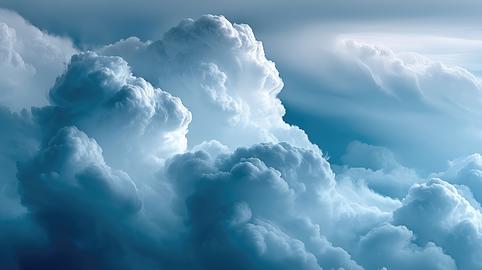 Smoke billowing above thick white clouds during a serene sunset sky