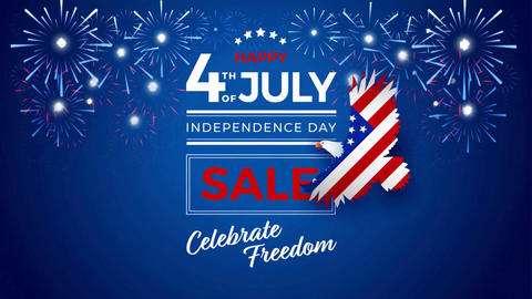 4th of July Sale loop video background with the US flag, flying eagle, fireworks and bold typography