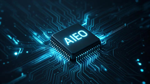 AI chip on blue digital circuit board, futuristic technology, artificial intelligence concept