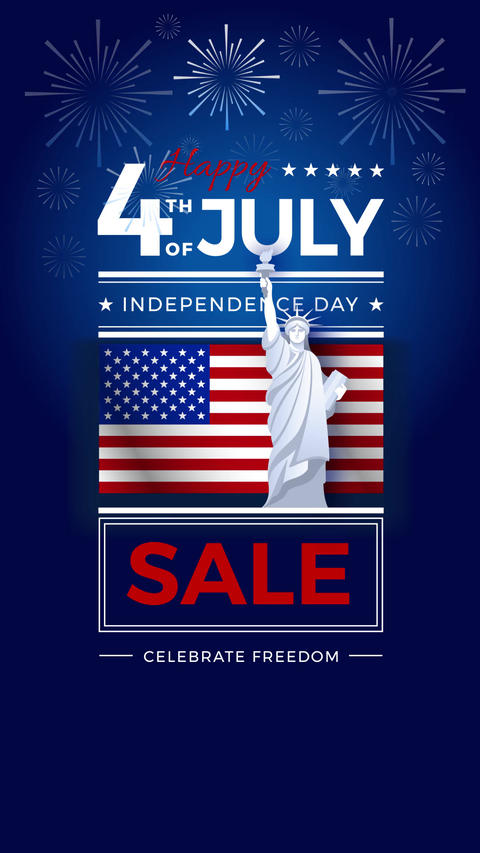 4th of july fireworks loop vertical animated banner