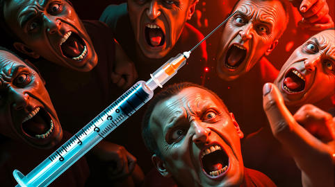 A group of zombies with a syssor in their mouth