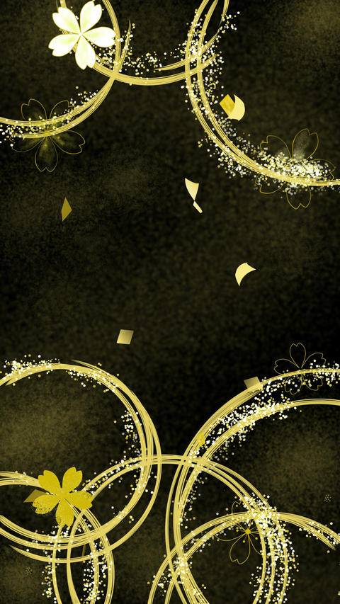 Vertical video illustration of a luxurious Japanese-style background with falling gold leaf