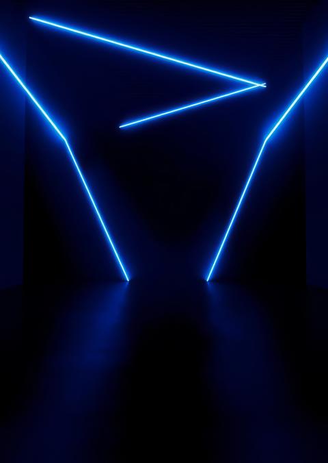 Blue line light shines on dark background Empty room interior design Ultra realistic Photorealistic