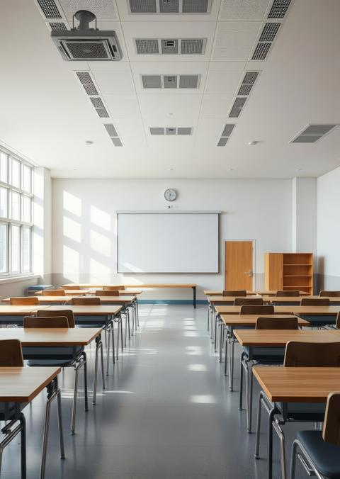 Classroom Empty room interior design Ultra realistic Photorealistic
