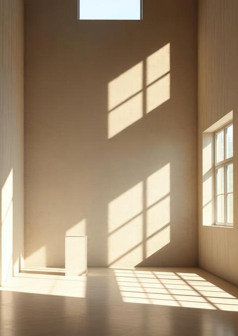 Shadows cast by sunlight filtering through windows cut out Empty room interior design Ultra
