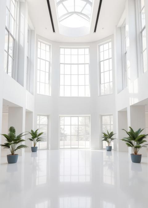White interior design with large windows Empty room interior design Ultra realistic Photorealistic