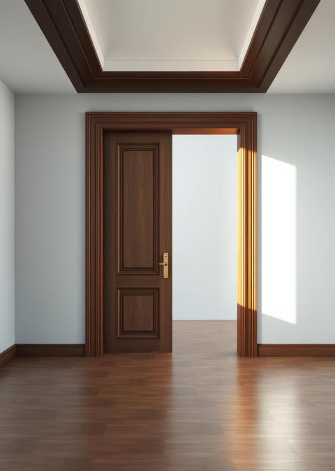 Room with wooden door Empty room interior design Ultra realistic Photorealistic