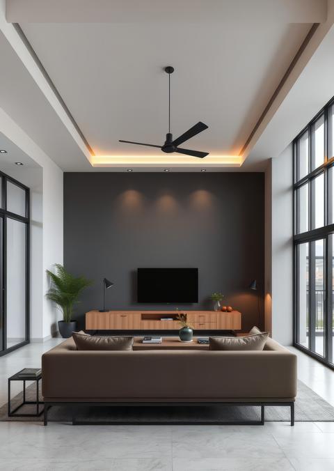 Livingroom design interior of industrial style 3d rendering 3d illustration Empty room interior