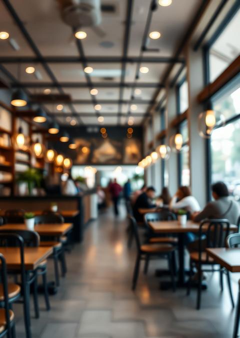 Blurred cafe scene perfect for background ambiance capturing essence of bustling coffee shop or