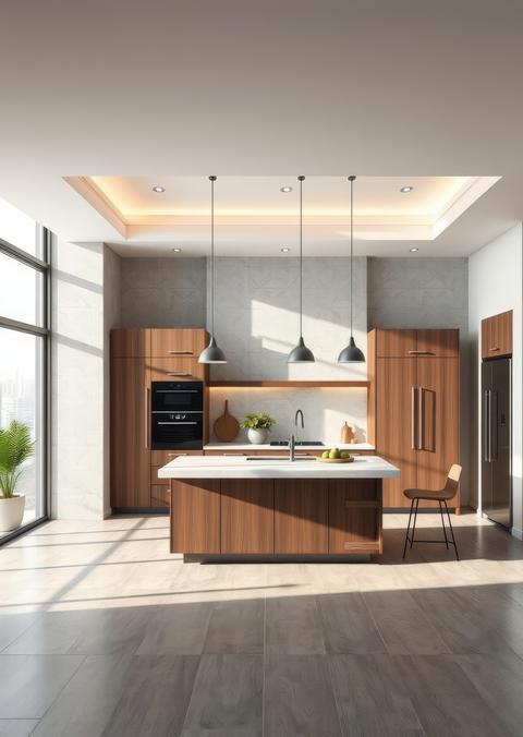 Kitchen island Empty room interior design Ultra realistic Photorealistic