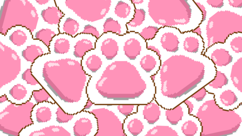 Transition of cute pixel art cat paw pads, transparent background white cat