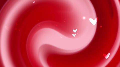 Red and white gradient swirling background features several small white and red hearts