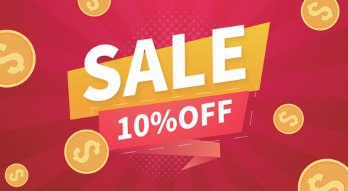 Flash sale 10% OFF banner with money background Vector
