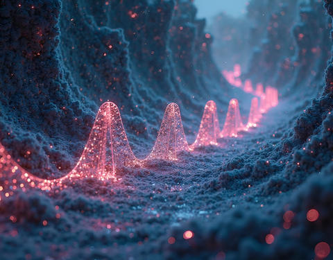 3d rendering of a glowing waves in the dark