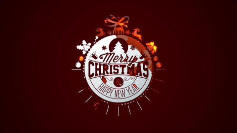 Merry Christmas and Happy New Year Animation with Burning Reveal Typography Illustration on Red