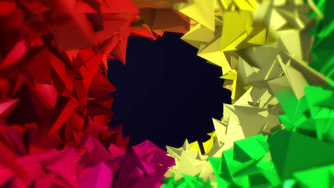 3d Render Geometric Background Animation with Colorful Swirling Triangle Design. Abstract Polygonal