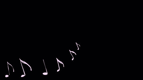 Small music notes merge into a white shape on black screen