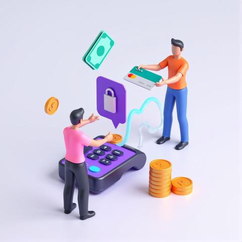 A vibrant 3D illustration showcases a user seamlessly transitioning between various payment methods: