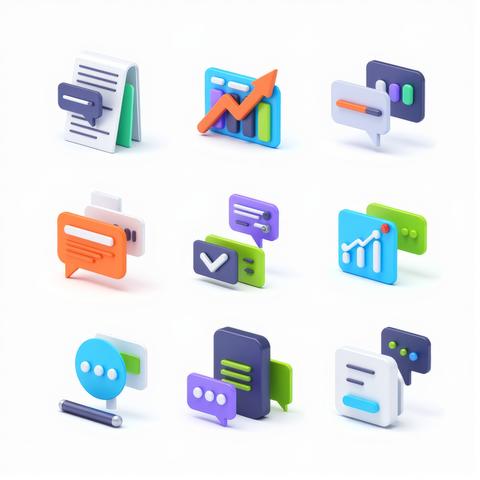 A vibrant tableau of three-dimensional business icons meticulously rendered in digital environments