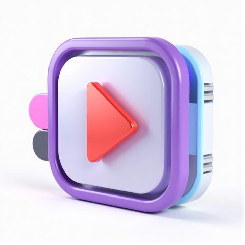 A vibrant play button rendered in 3D stands ready to ignite digital content and media apps its