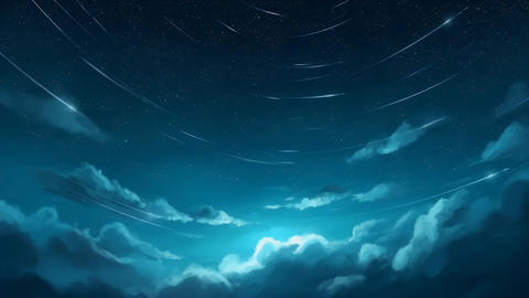 Night sky with shooting stars, fantastic space scenery