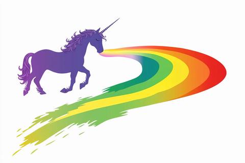 Unicorn gracefully gallops through the sky, leaving a vibrant rainbow trail