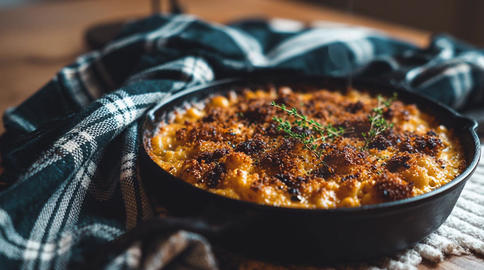 pasta with tomato sauce on a black pan