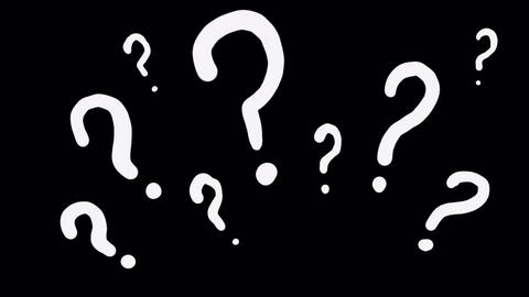 Dynamic white question marks fill the black screen