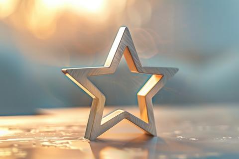 3D Rendered star shape with metallic and plastic glossy reflecti