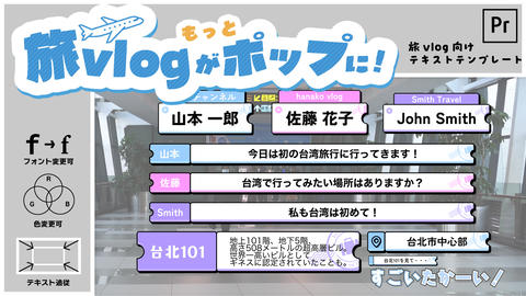 【旅vlogに】ポップなテロップテンプレート