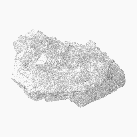 Transparent mineral with visible texture. Stipple detail, faded halftone, dusty