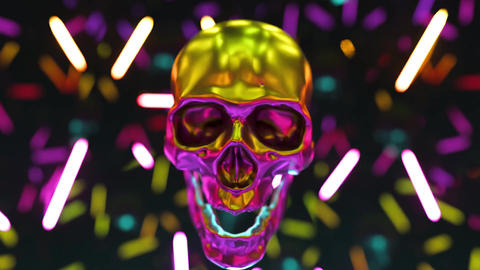 Neon Skull Digital Art on Dark Background