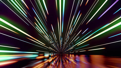 Abstraction of moving through an infinite futuristic tunnel with glowing lines
